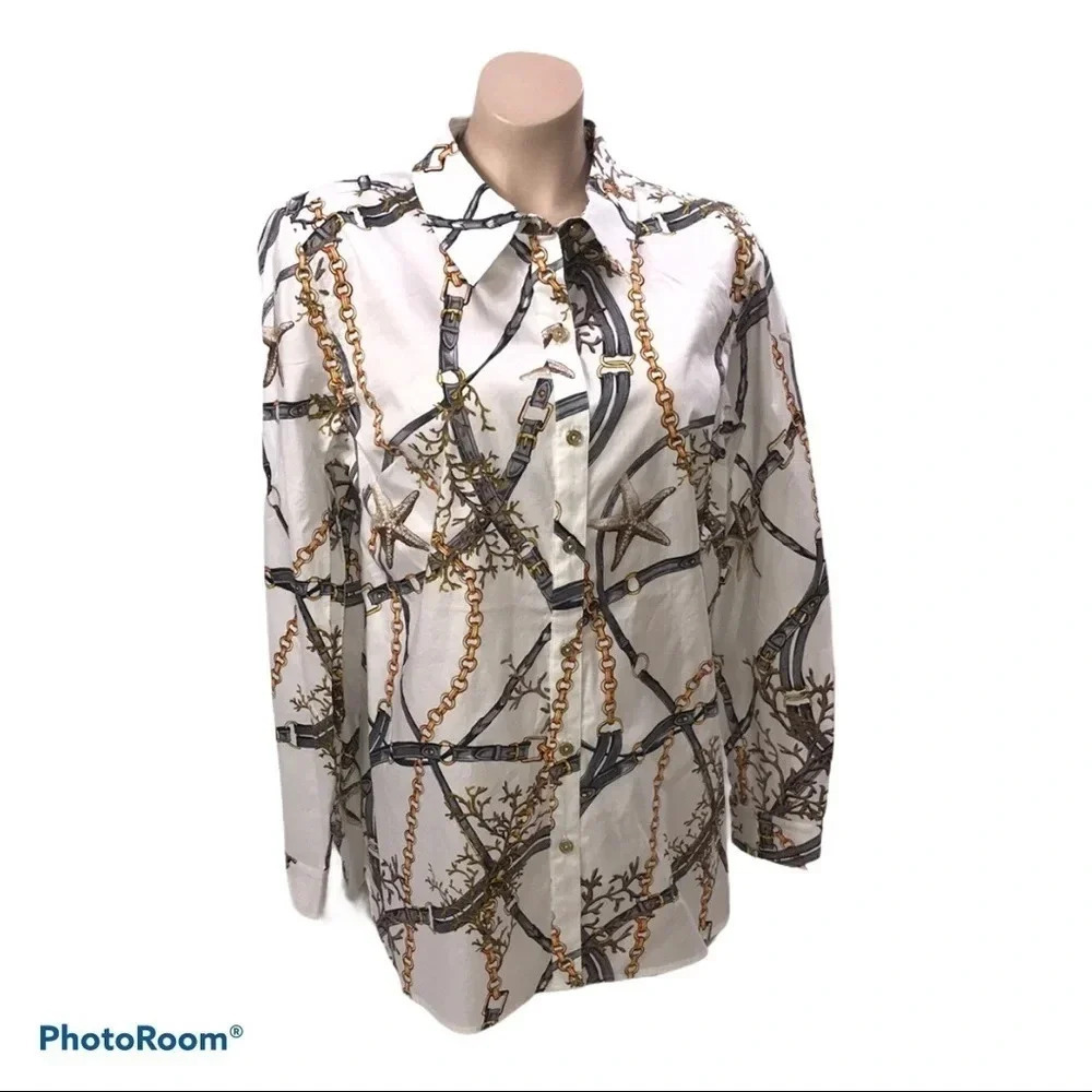 Susan Graver Size 6 Chain Design Button Down Shirt. New Without Tags